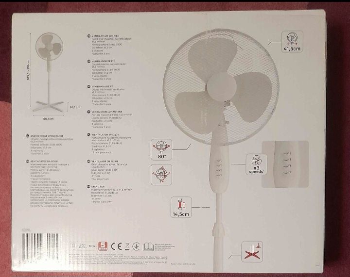 Ventilator NOU în cutie 2 modele 45W,înălțime reglabilă,viteză 3 trepte, oscilație 90 diametru 41cm