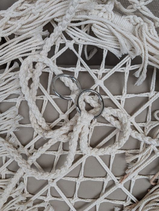 Fotoliu suspendat Bello Giardino, lana impletita, structura otel