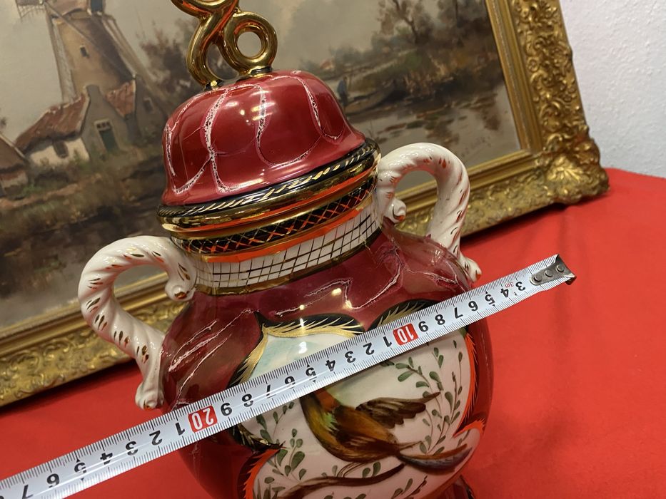 Винтидж ваза с капак H Biquet Belgium 1960 1980 пойна птица