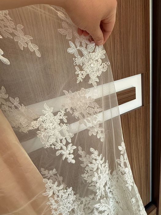 Рокля дълга с дантели, цвят праскова, размер Small/ Medium