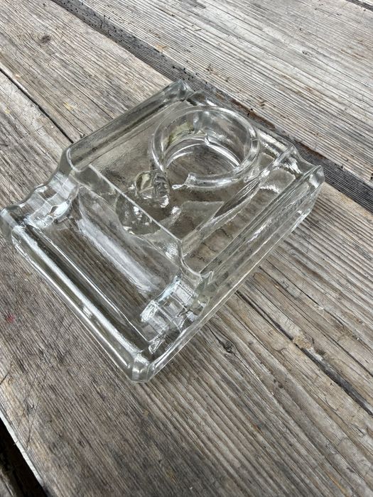 Călimară veche din sticlă masivă de birou, stil Art Deco (anii '20-'30)