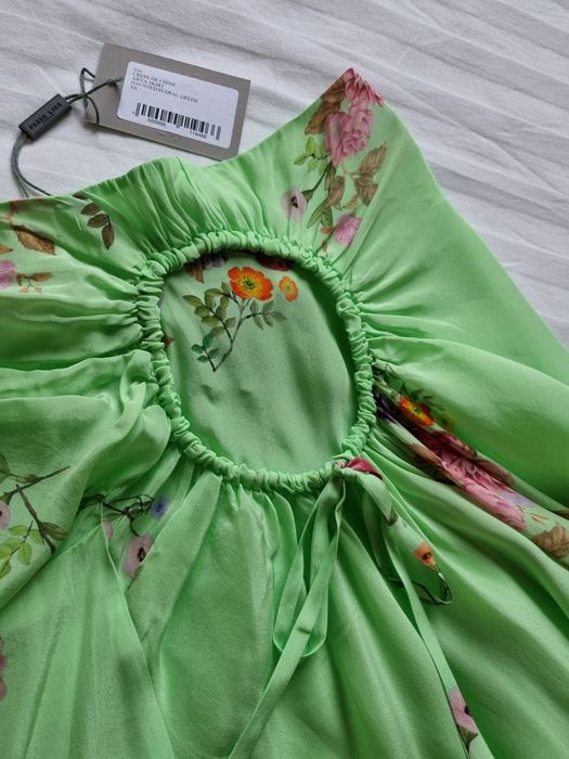 Пола миди XS размер PREEN официална ежедневна асиметрична зелена принт