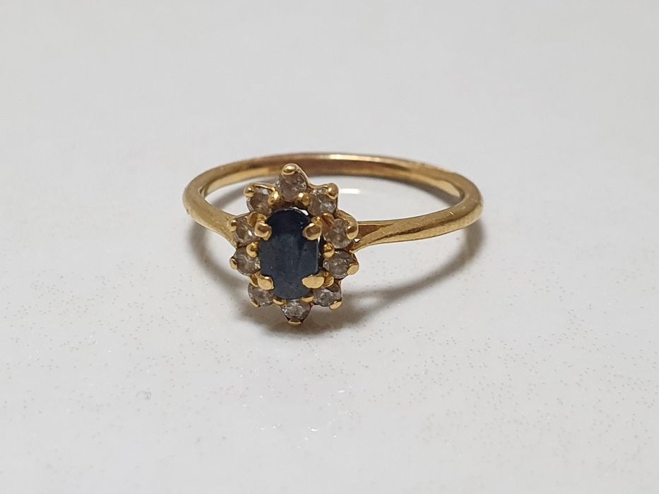 Inel din aur de 18K cu safir natural și diamante naturale mărime 50 m