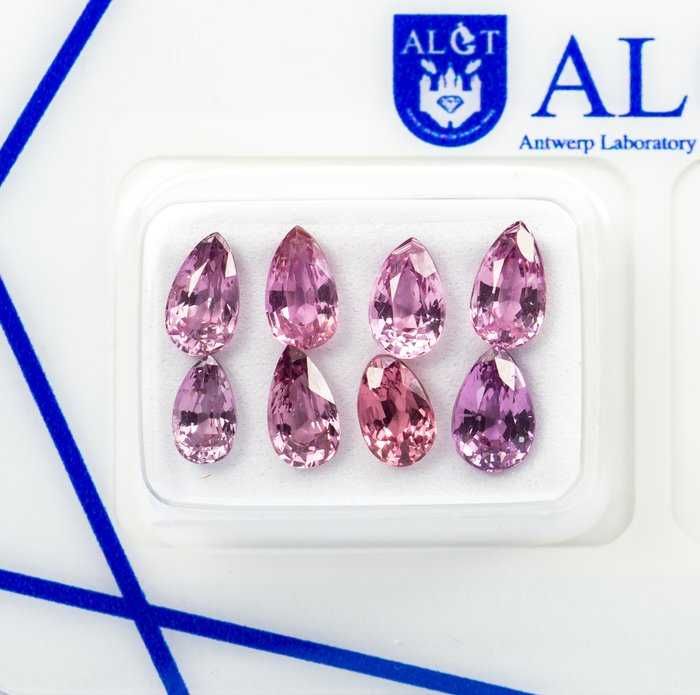 Spinel natural roz intens – 8 pietre (4,32 ct total) – certificat ALGT