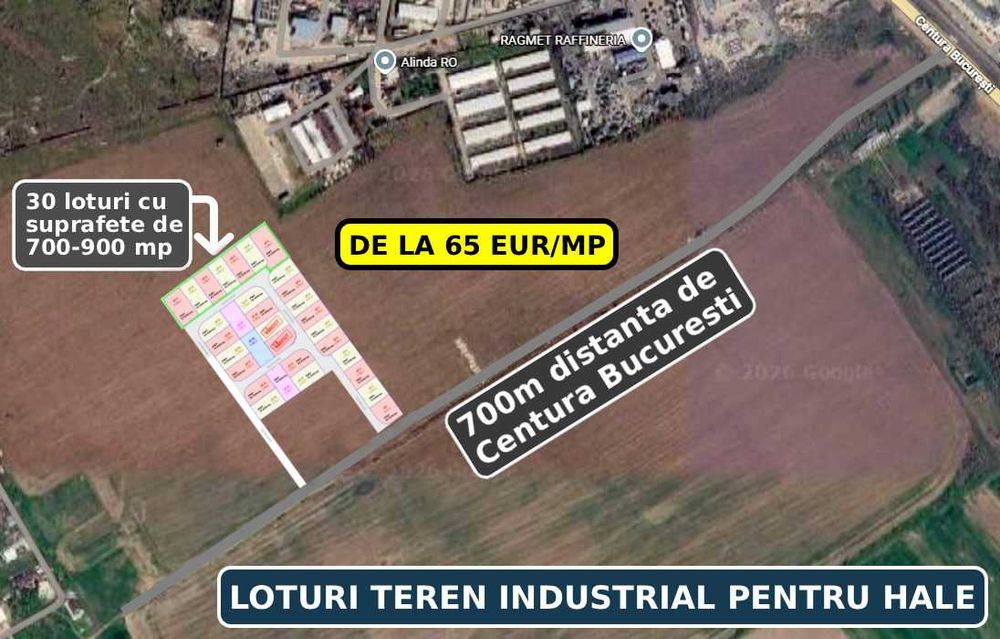 Loturi Teren Industrial Hale Bragadiru – 700m de Centura București – De la 65€/mp
