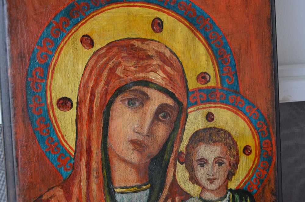 Icoana pictata pe lemn, anii 1900 Icoana veche