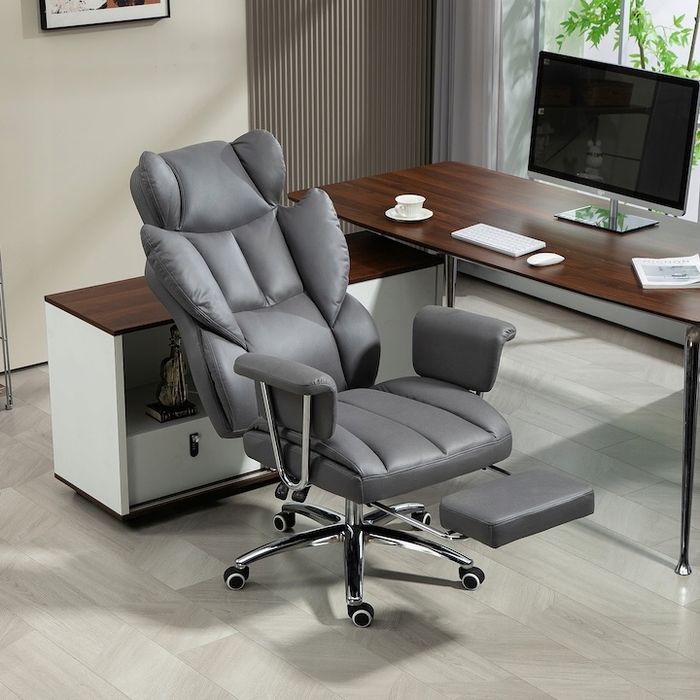 Scaun birou ergonomic, cu functie de intindere, gri, 74x65x120-128cm, Homcom