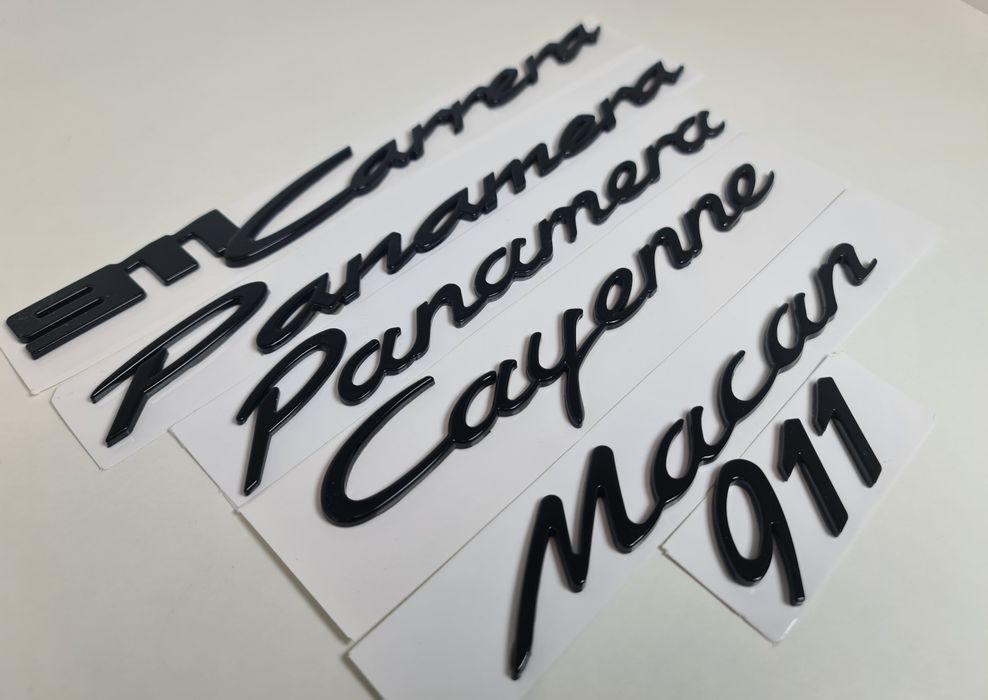 Emblema-Scris-Porsche-911-Carrera-Macan-Cayenne-Panamera-Negru-Lucios