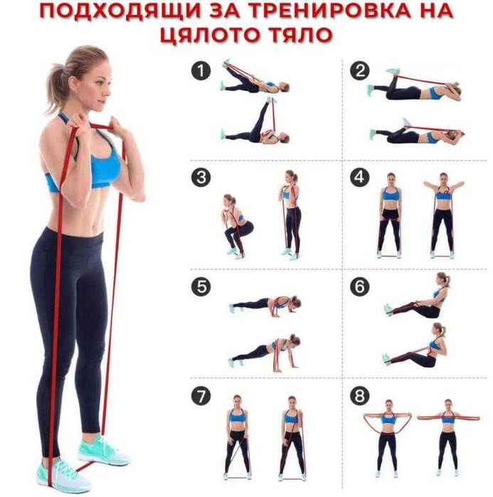 Ластици за тренировка в комплект от 8 в 1 части с калъф