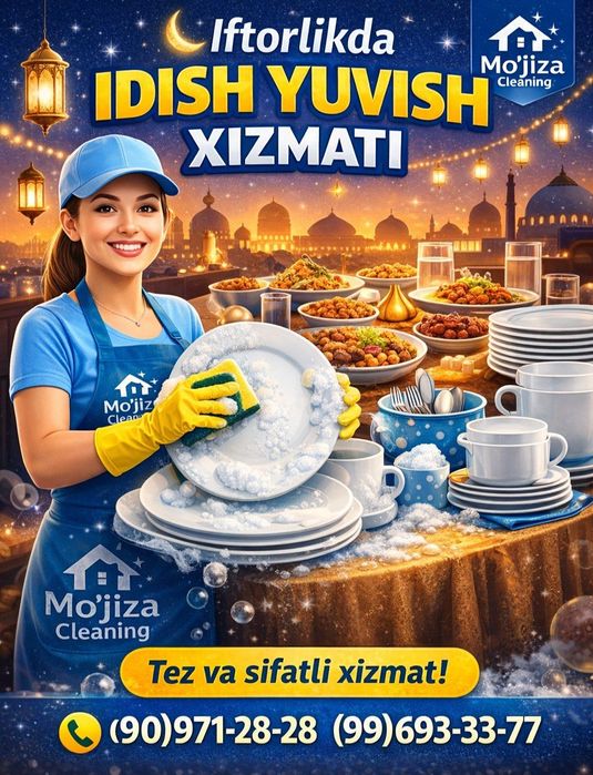 Uborka xizmati / idish yuvish xizmati / uy tozalash general tozalash