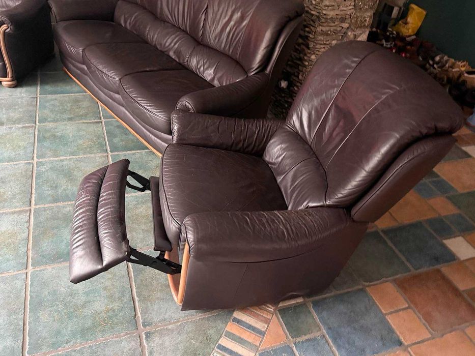 Кожена гарнитура от естествена кожа – 3+1+1, масивна