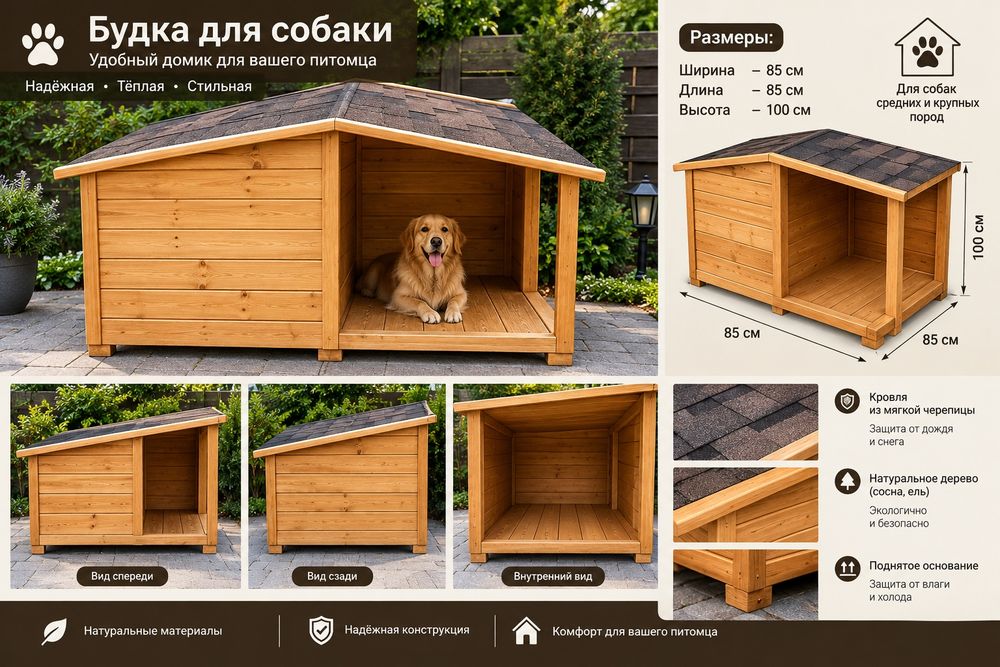 Деревянная будка для собаки на заказ
