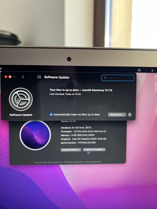 Macbook Air 13,3” Model A1466, 128Gb 133 cicluri incarcare. Ca nou!