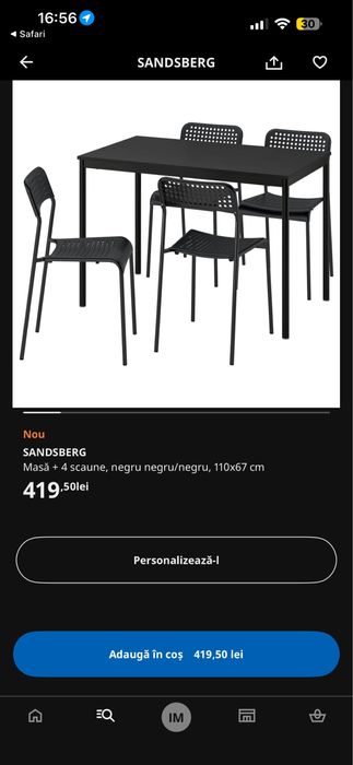 Set masă + 4 scaune IKEA SANDSBERG