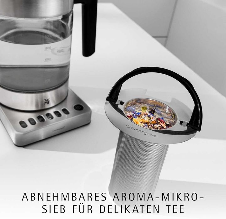 WMF Küchenminis 2-в-1 Vario стъклена кана за вода / чайник с държач за пакетчета чай и цедка / с регулиране на температурата 1.0л,1900W