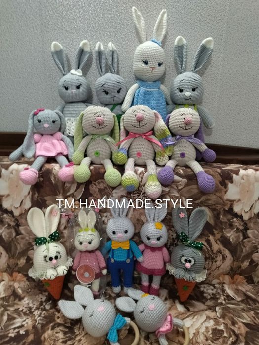 Ръчно изработени зайци и плетени играчки на 1 кука – Перфектни за пода