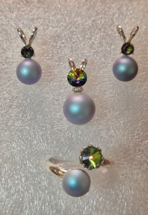 Set argint cu cristale și perle Swarovski