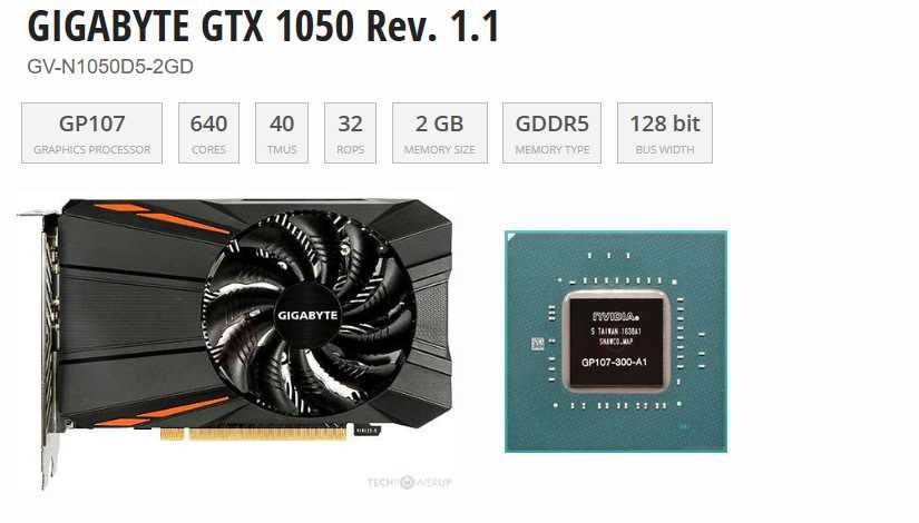 GIGABYTE GTX 1050 Rev. 1.1 2GB