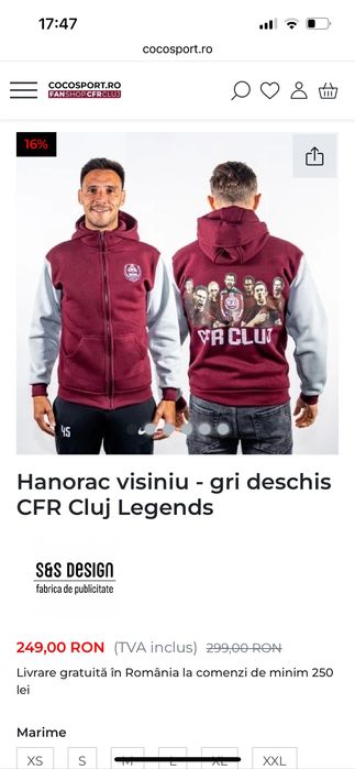 Hanorac Cfr Cluj nou XXL