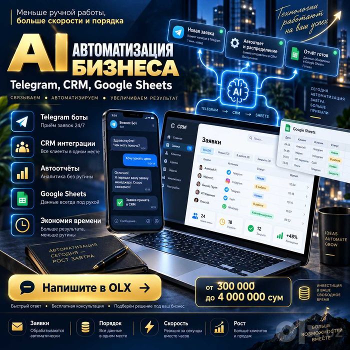 AI автоматизация бизнеса | Telegram, CRM, Google Sheets