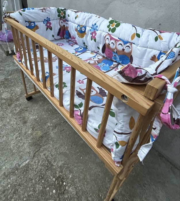 Patut bebe lemn, Piccolo, pin, 95x45 cm + Saltea patut, Picolo,90x45 cm