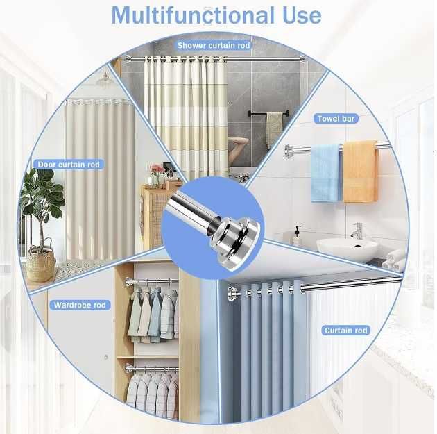 Bara telescopica pentru perdea 85-140 cm, M, argintiu
