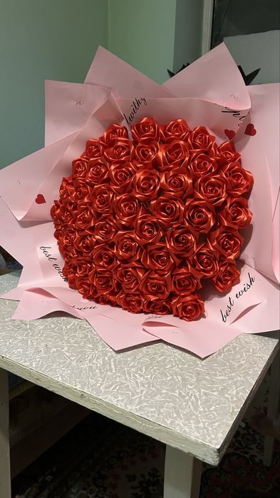 Цветы атласных лента букет 51 шт