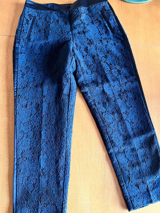 Панталон Zara черна дантела с подплата, офис/елегантен