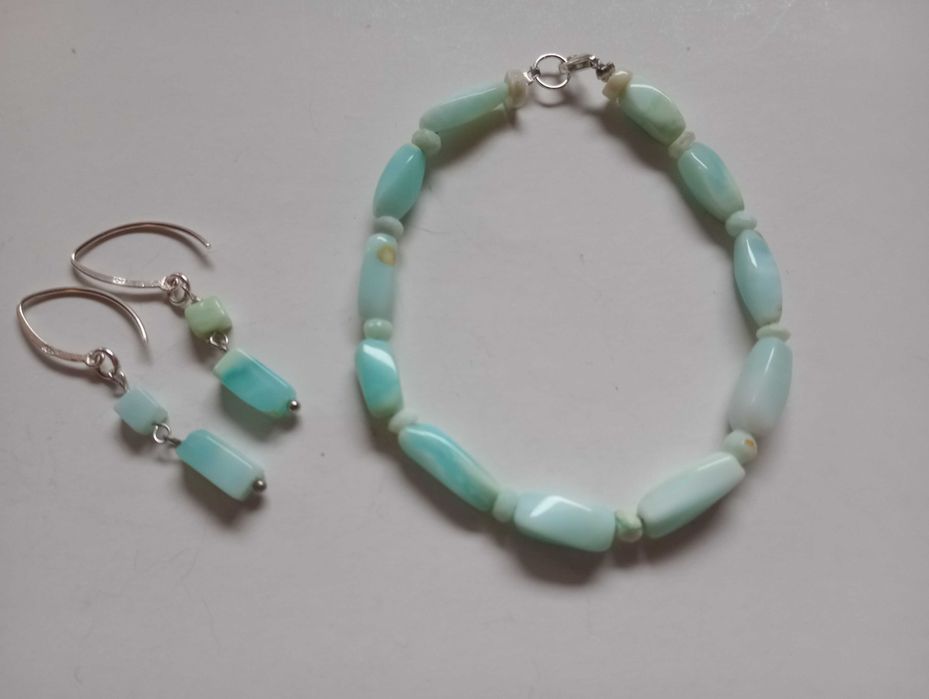 set argint si pietre naturale,opal bleu Peru,bratara si cercei