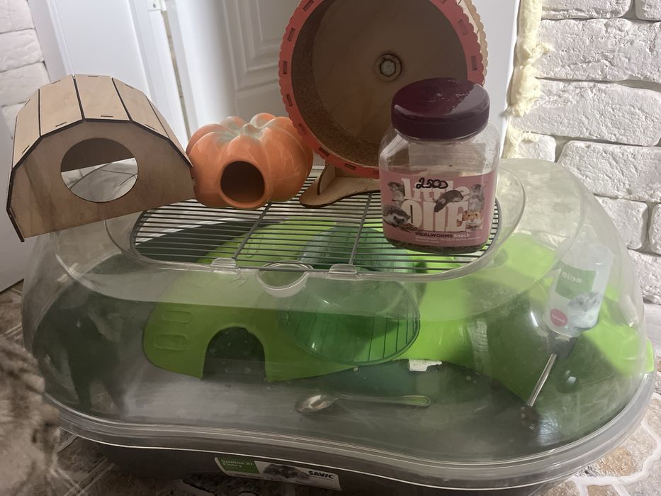 Клетка для грызунов+колесо+домики+опилки