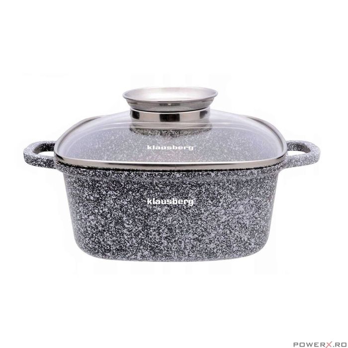 Vas pentru cuptor termorezistent, strat antiaderent marmura, cu capac,