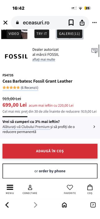 Vand ceas fossil