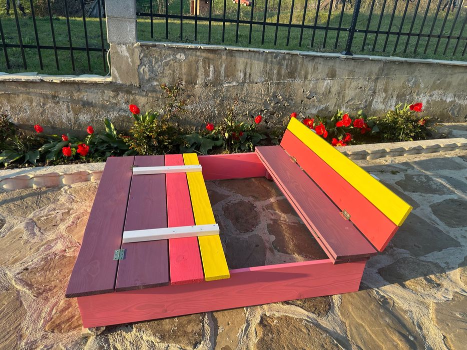 Дървен детски пясъчник със сенник с UV защита