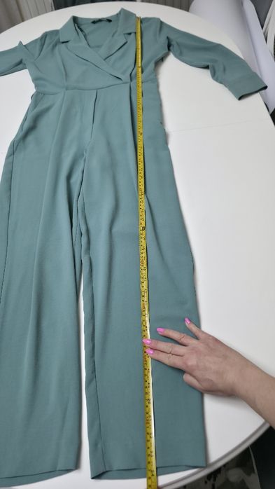 Salopeta eleganta Zara, verde/turcoaz, curea, marimea S