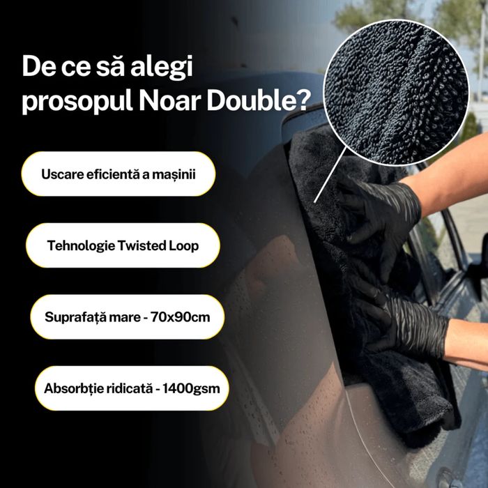 Prosop auto noar dublu - 70X90CM 1400gsm