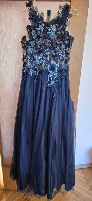 Бална тъмно синя рокля