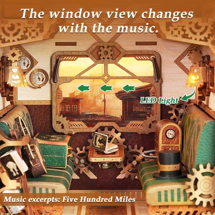 Комплект кътче за книги Tonecheer: 3D пъзел - кабина на влак