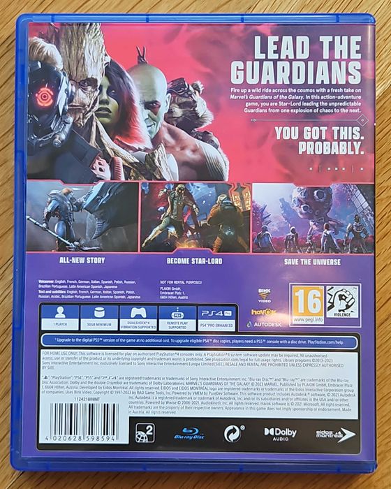 Guardians Of The Galaxy PS4 Playstation PS5 Плейстейшън Диск Marvel PS
