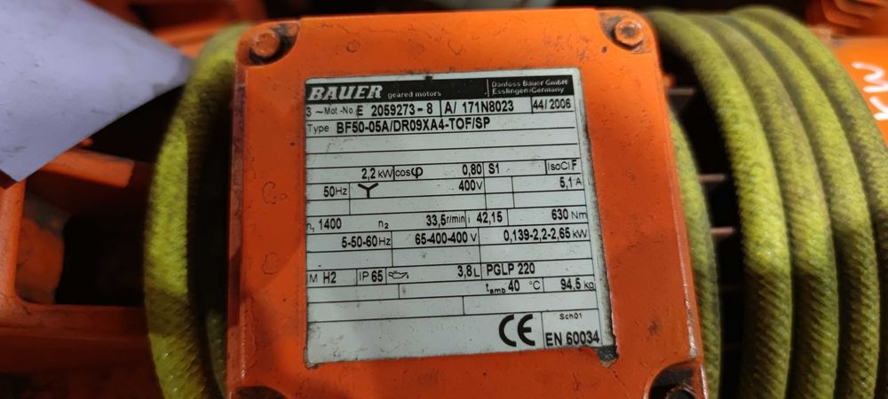 Motor electric trifazat cu reductor Bauer 2.2kW 34rpm