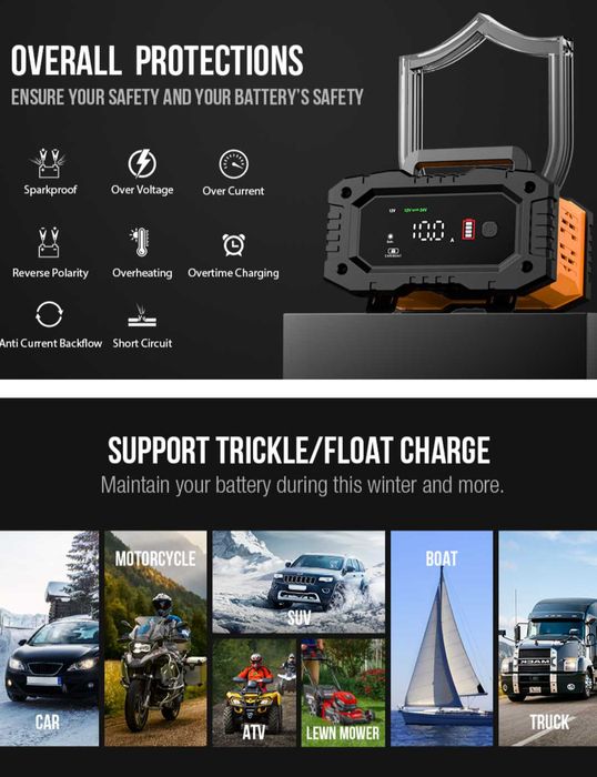 NEXPEAK NC202 10-Amp зарядно устройство за батерии 12V 24V LiFePO4 оловно-киселинни 8-степенно