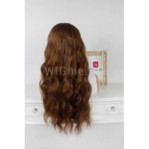 Дълга на вълни светлокестенява перука с бретон Мег