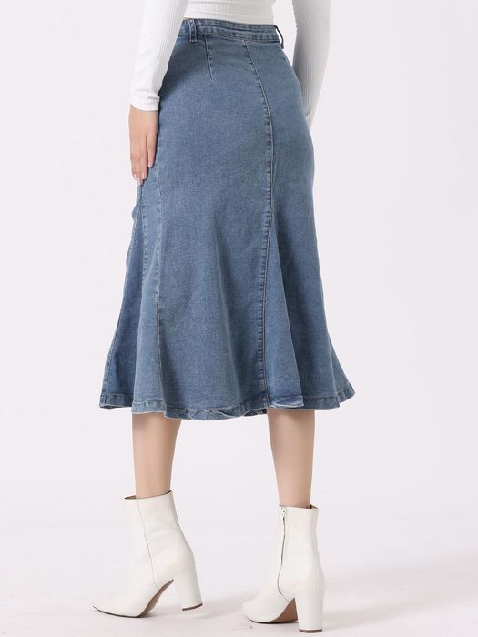 Fustă damă denim midi talie înaltă albastru deschis M*