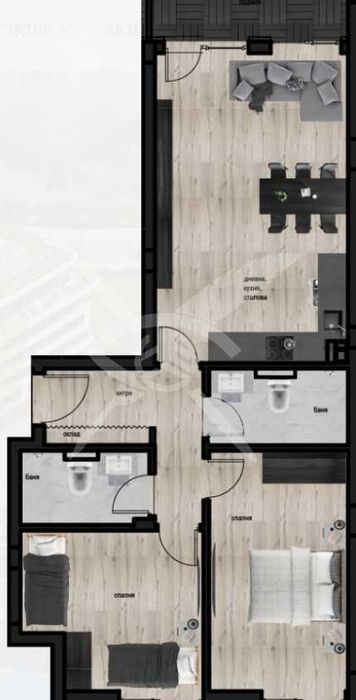 Тристаен апартамент Кючук Париж 361-12144