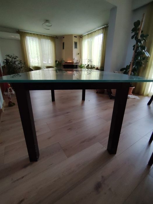 Masa lemn cu sticlă + scaune