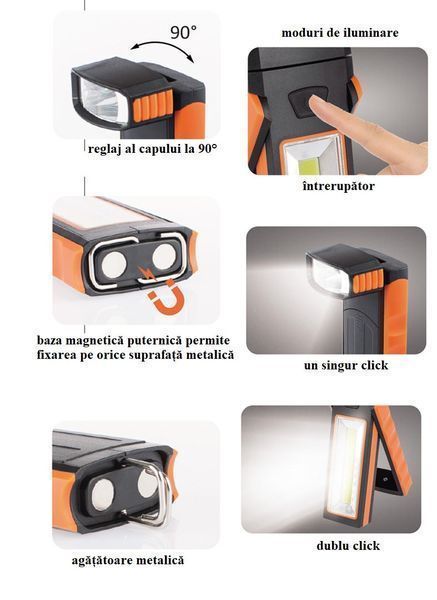 Led работна лампа cob 160 lm + 50 lm verke – магнитна, с кука, въртяща