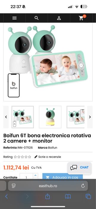 Baby Monitor Boifun 6T – 2 camere rotative + monitor LCD