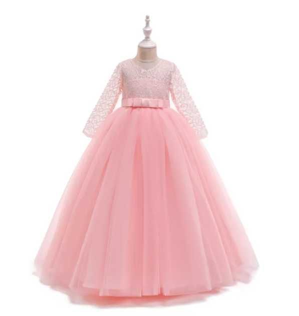 Rochie pentru fetite NNJXD, marimea 130, brodata si cu tull, roz