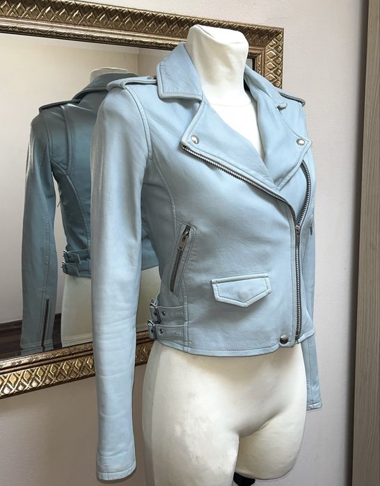 IRO, premium, jachetă 'biker', piele naturală miel, albastru pal