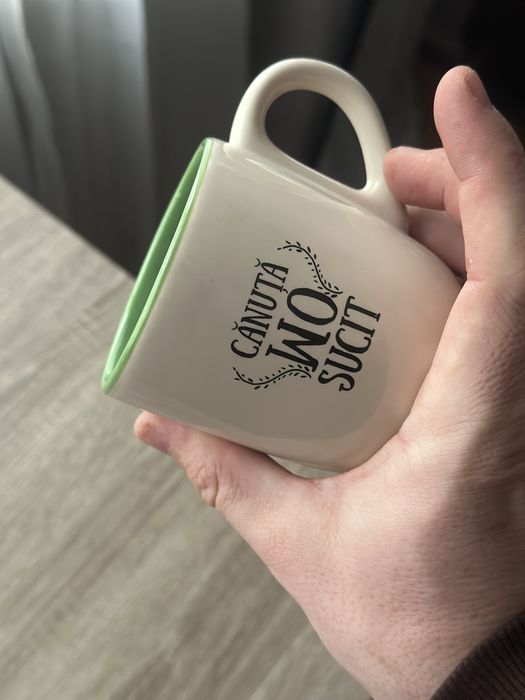Cana ceasca ceai cafea ceramica canuta on sucit interior verde