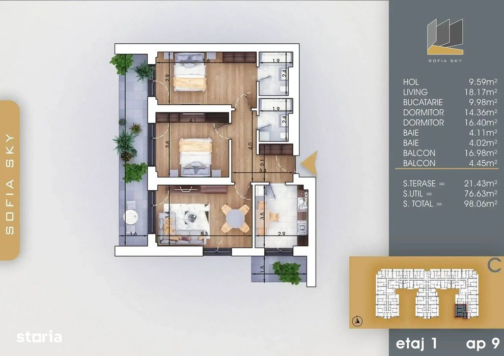 Apartament 3 camere decomandat 9 minute metrou Teclu mutare imediata — fotografia 3
